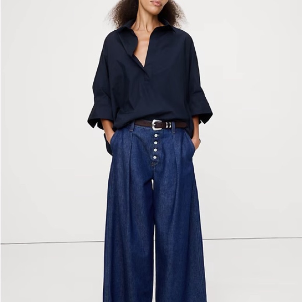 Banana Republic Oversized Popover Top in Navy Blue